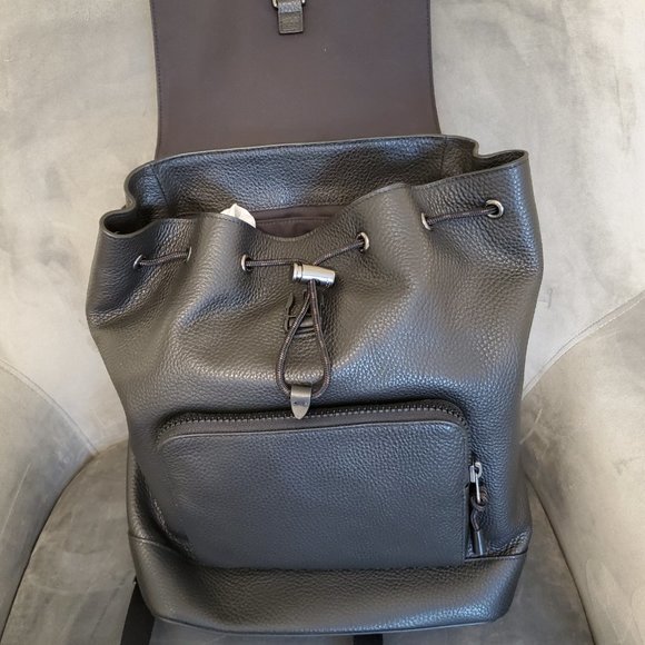 NWT Coach Men's Turner Large Black Refined Leather Drawstring Backpack Bag NEW - Picture 3 of 3